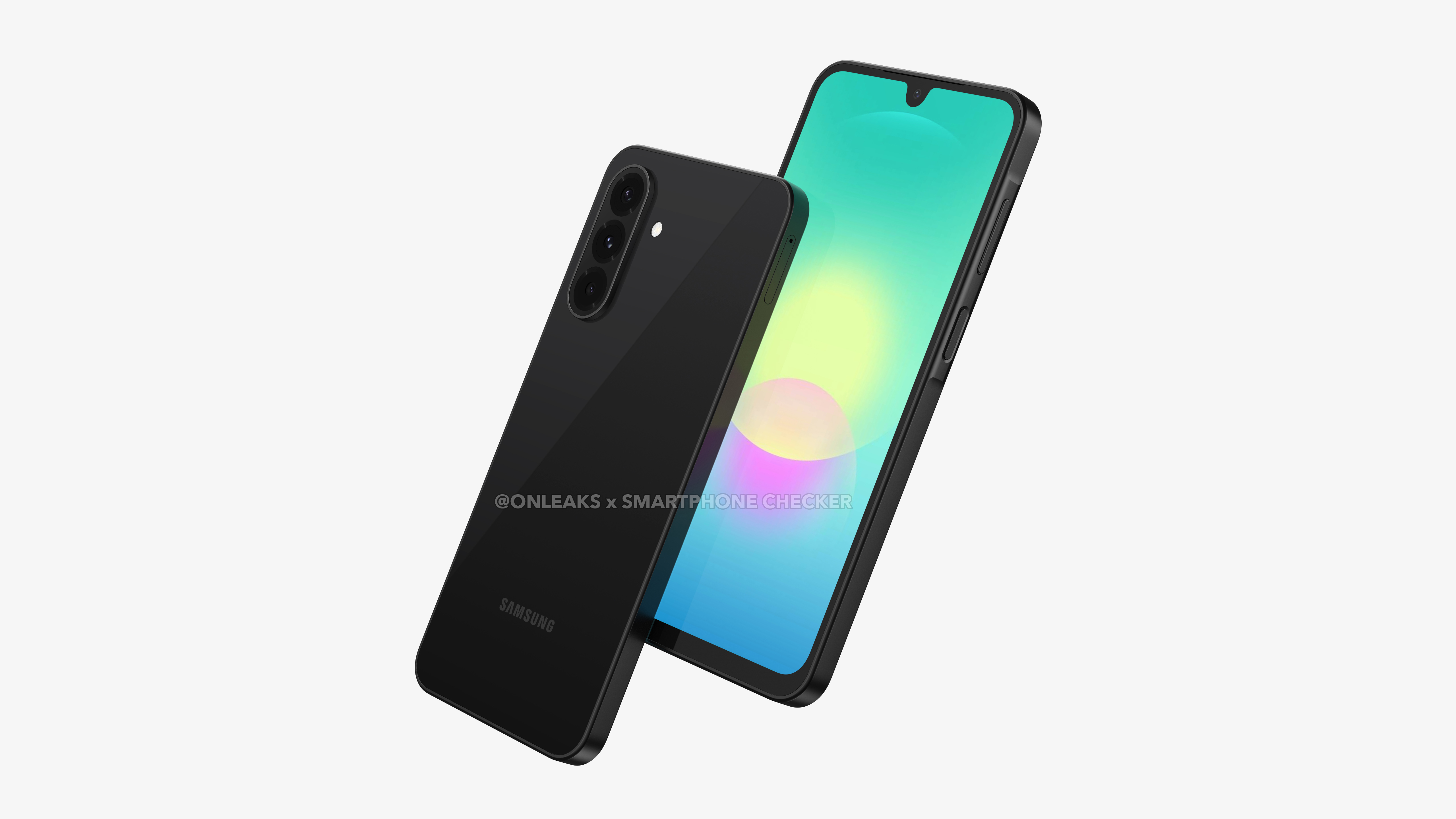 Samsung Galaxy A18 leaked render, angled rear and front view